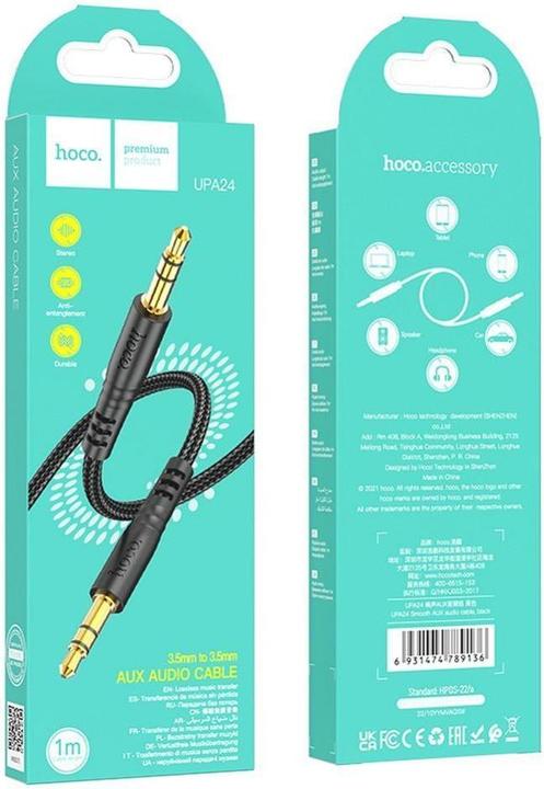Produktbild Hoco Cable kabel AUX Jack 3,5 mm (male) to Jack 3,5 mm (male) UPA24 1 m black (1 m, AUX Kabel)