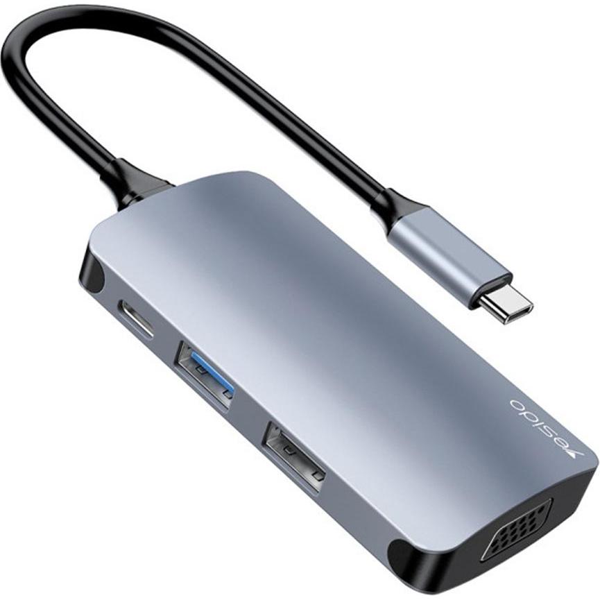 Yesido Hub USB-C HB16, 7in1, grigio (USB-C, 7 porte), Docking station + Hub USB, Grigio