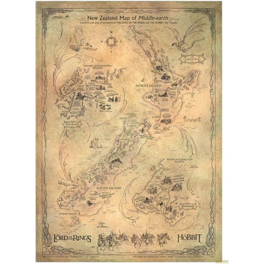Weta Workshop, Quadri, Le Hobbit impression Art Print New Zealand Map of Middle Earth 50 x 70 cm (50 x 70 cm)