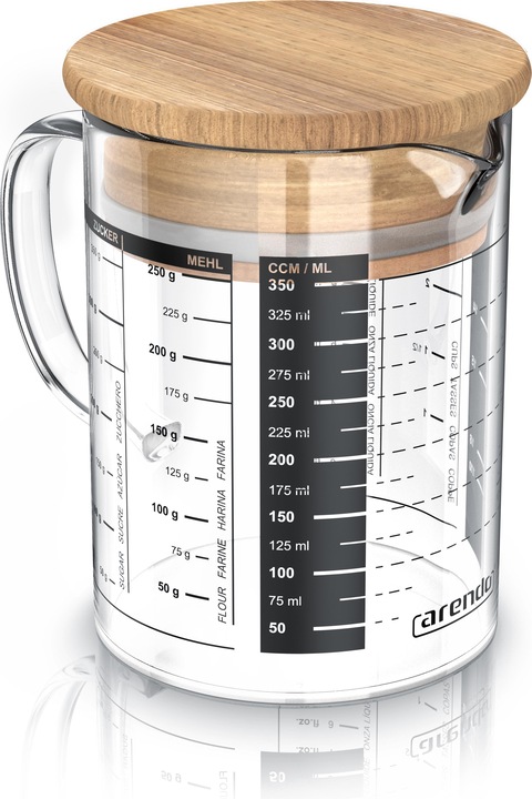 Actual product image Arendo Measuring jug 350 ML made of glass, 0.35 litre, airtight, bamboo lid, silicone seal for flour (350 ml)