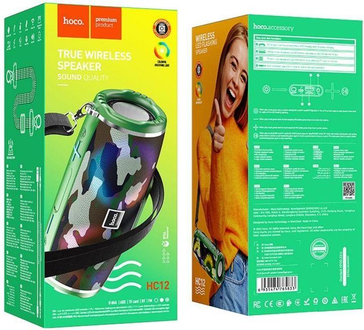 Produktbild Hoco - Wireless Speaker Sports (HC12) - Bluetooth 5.0, Shoulder Strap, 10W - Camouflage Green (2 h, Netzbetrieb)
