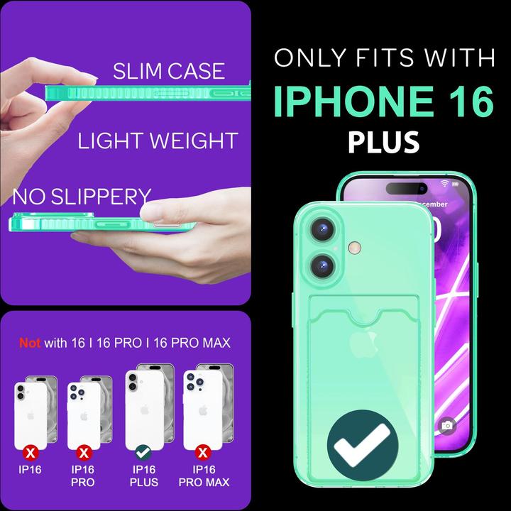 Immagine prodotto Nalia Portacarte trasparente in silicone trasparente al neon (Apple iPhone 16 Plus)