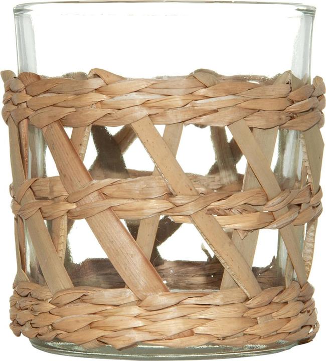 Casativo Kerzenhalter Windlicht aus Glas und Stroh (1x)