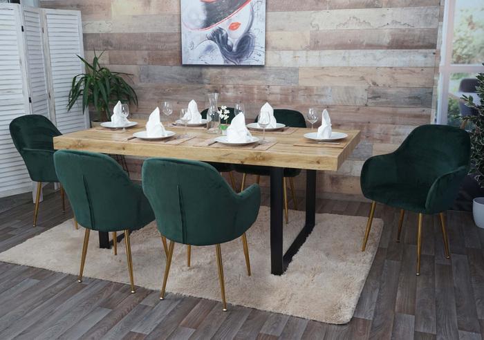 Actual product image Swisshandel24 6x Dining Chair HWC-F18, Chair Kitchen Chair, Retro Design Velvet Green, Golden Legs