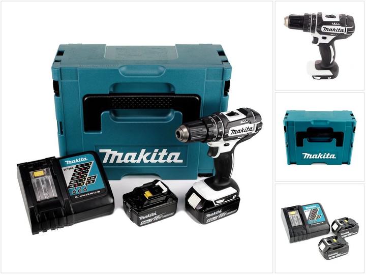 Produktbild Makita DHP 482 RTJ W Akku Schlagbohrschrauber 18V 62Nm + 2x Akkus 5,0Ah + Ladegerät im Makpac 2