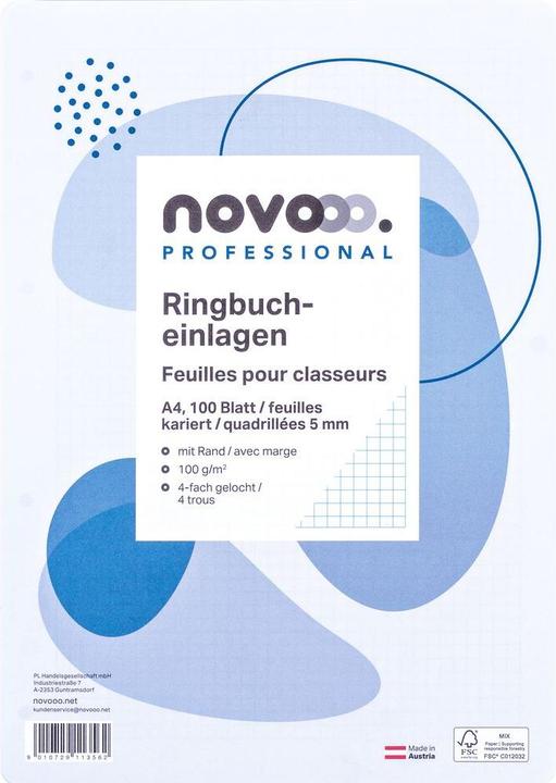 Immagine prodotto Novooo Ringbucheinlagen A4, kariert 5mm mit Rand
