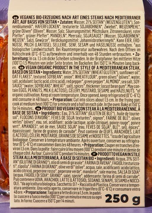 Valori nutrizionali e ingredienti KoRo Alternativa di carne a base di glutine di grano, in stile mediterraneo (250 g)