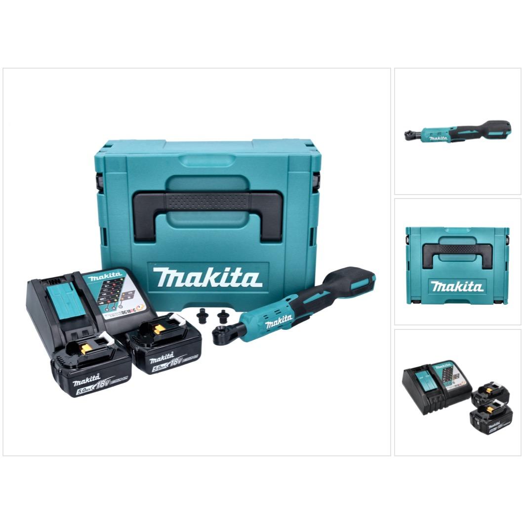 Makita, Bohrmaschine + Akkuschrauber, DWR 180 RTJ Akku Ratschenschrauber 18 V 47,5 Nm 1/4" 3/8" + 2x Akku 5,0 Ah + Ladeg...