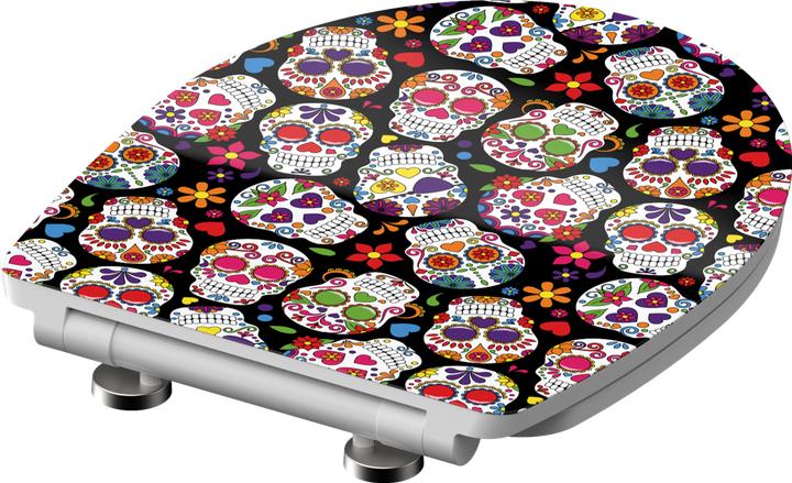 Actual product image Schütte WC seat Duroplast WC seat CRAZY SKULL Soft-close mechanism Quick-release fastener 82586 Skulls
