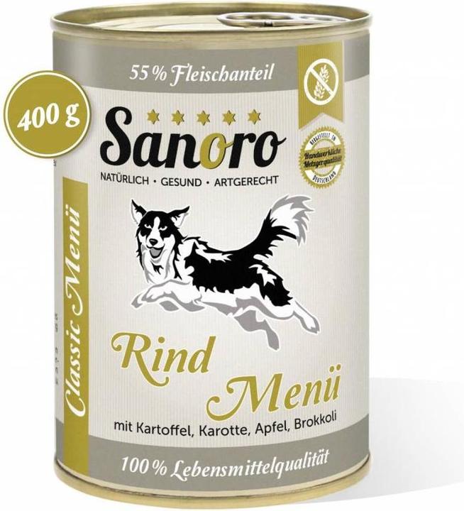 Sanoro Classic Menue Rind Teil-BIO-Qualität (Junior, Adult, Senior, 6 Stk., 4800 g)