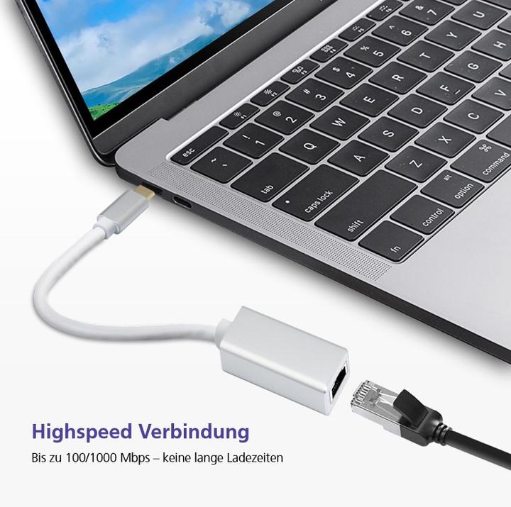 Actual product image Helos Adapter cable Ethernet, USB 3.1 Type-C™ male / RJ45 female, PREMIUM, silver USB Type-C™ male / RJ45 (USB-C, RJ45 (1x))