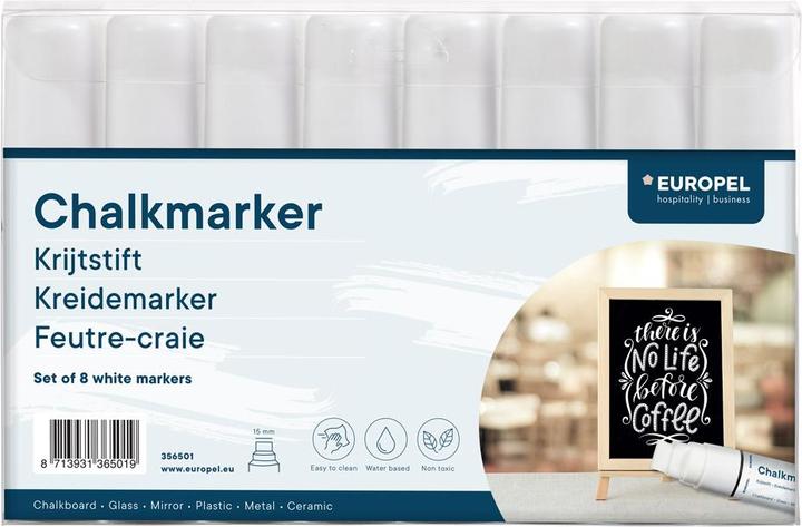 Immagine prodotto Europel Pennarello a gesso 15 mm, confezione da 8, bianco (Bianco, 15 mm, 8 x)