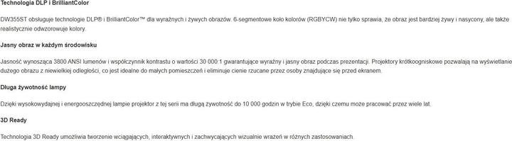 Nutritional values and ingredients vivitek Projektor krĂłtkoogniskowy DW355ST