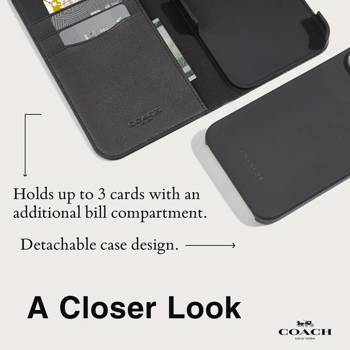 Productafbeelding Coach Folio Signature C case - 2-in-1 iPhone 15 Pro flipcase (antraciet) (Apple iPhone 15 Pro)