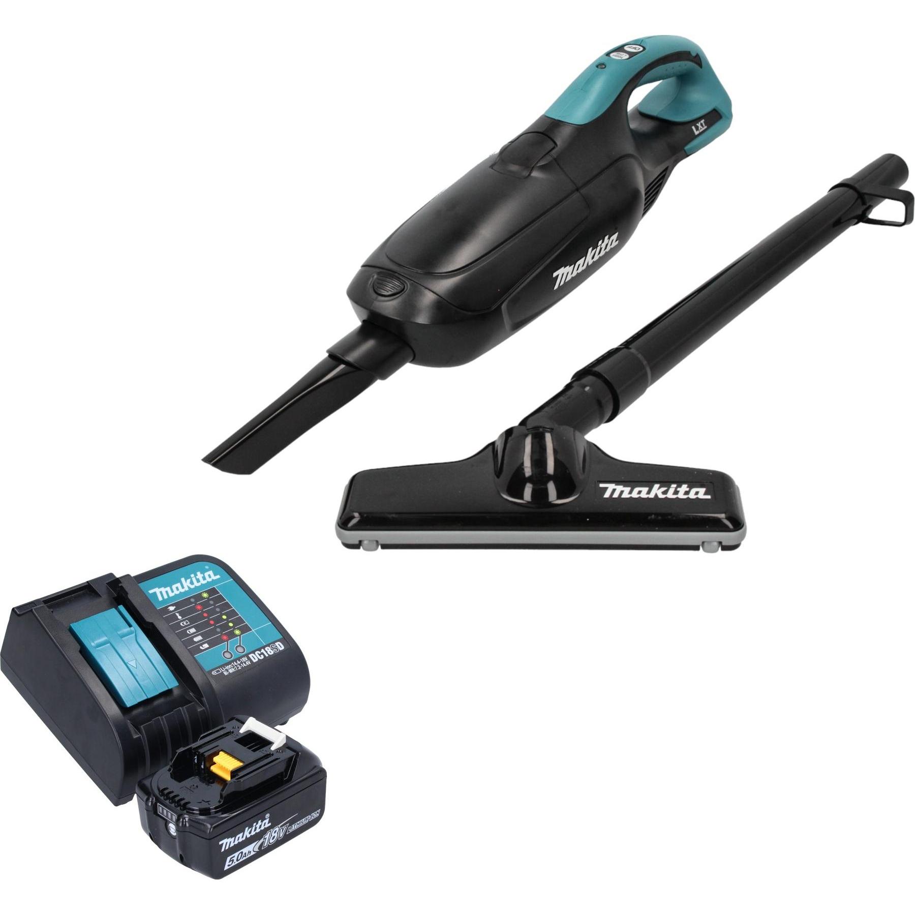 Makita DCL 182 ST1 B Akku Staubsauger 18 V Schwarz + 1x Akku 5,0 Ah + Ladegerät, Staubsauger, Schwarz