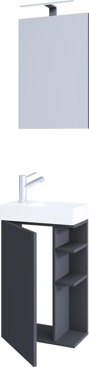 Produktbild VCM 3-tlg Badmöbel Set Gäste WC Gästebad Waschplatz Waschtisch klein schmal Lumia Spiegel