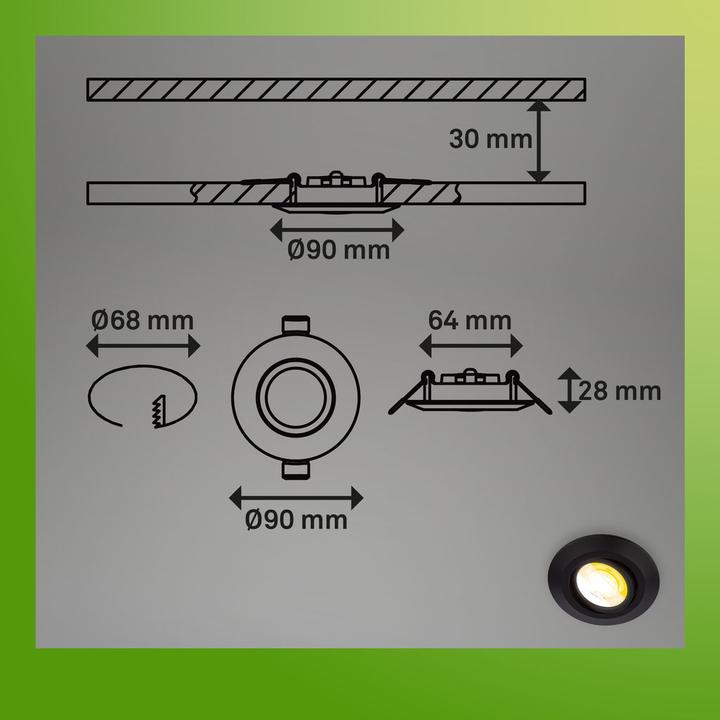 Actual product image Briloner Sustainable ultra-flat LED recessed lights set of 3 (520 lm)