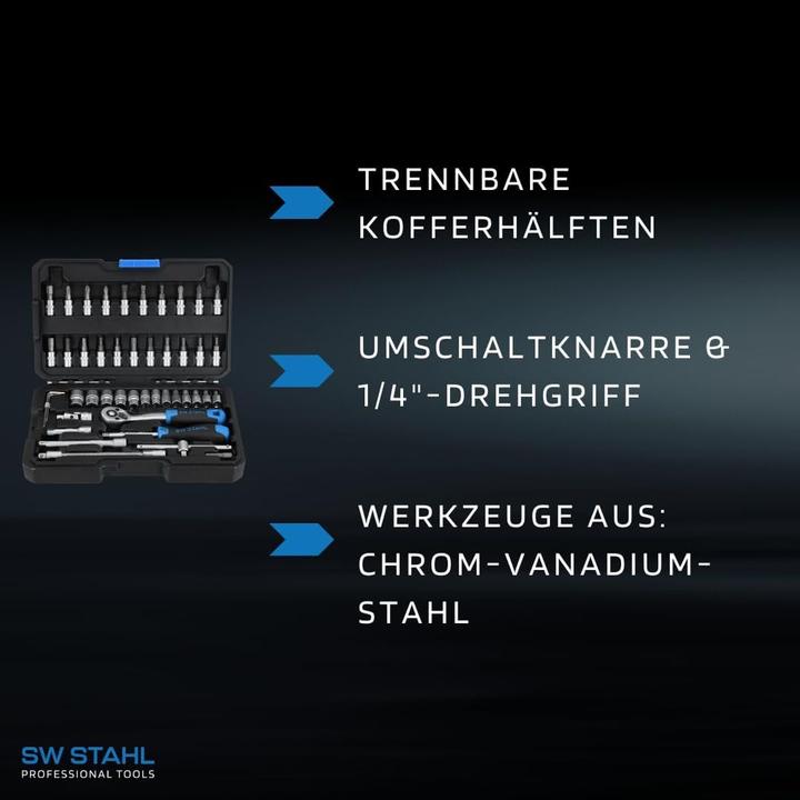Actual product image SW-Stahl 07748L Socket spanner set 1/4" inch hexagon I Tool case 48-piece I Ratchet box small