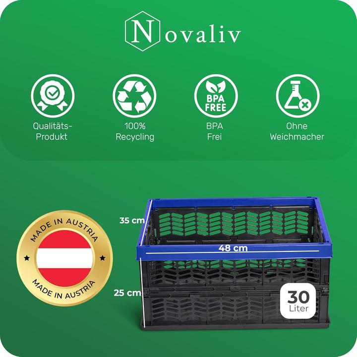 Actual product image Novaliv Folding boxes foldable sturdy 4x 30L blue black baskets shopping box folding boxes set carrying box