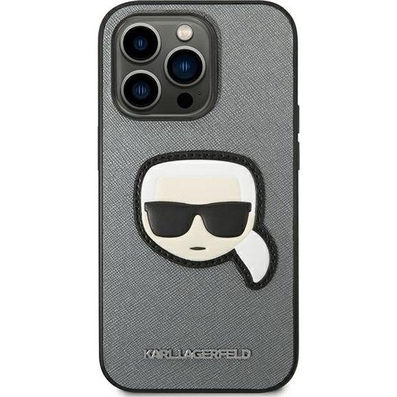 Thumbnail - Karl Lagerfeld KLHCP14LSAPKHG iPhone 14 Pro 6,1" srebrny/silver hardcase Saffiano Karl's Head Patch (Apple iPhone 14 Pro...