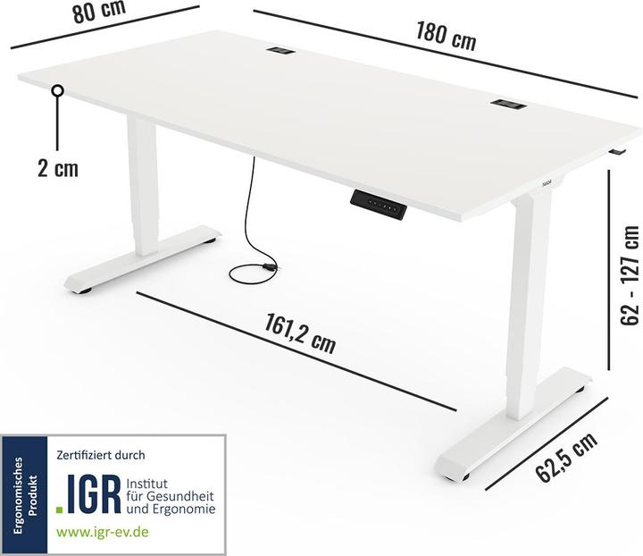 Produktbild Yaasa Desk Essential - Höhenverstellbarer Schreibtisch (180 x 80 x 127 cm)