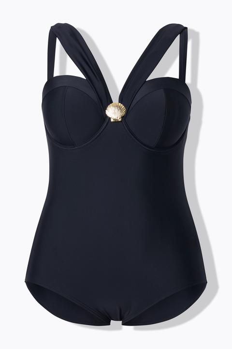 Actual product image Ulla Popken Draped Strap One Piece Underwire Swimsuit (60)
