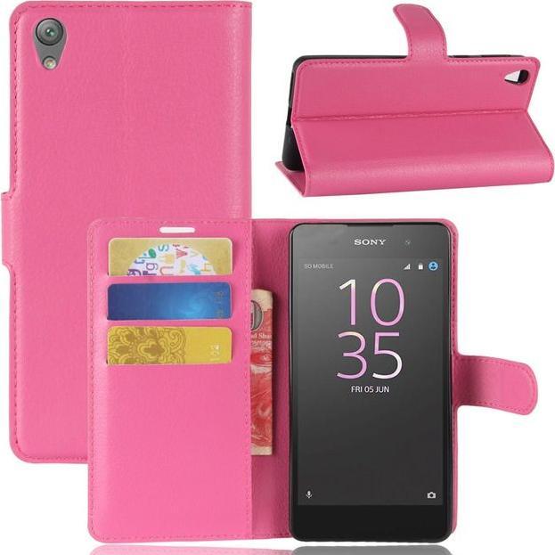 MU Classic Litchi Leder Bookcover Series (Sony Xperia E5), Smartphone Hülle, Rosa