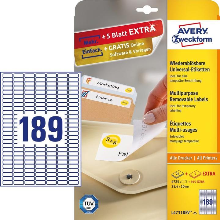 Produktbild Avery Universal-Etiketten, ablösbar