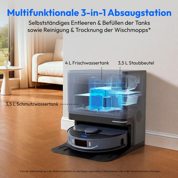 Actual product image Medion Saugroboter mit 3-in-1 Absaugstation, Lasernavigation und Wischfunktion X55 SW+ Pro (Starke 1