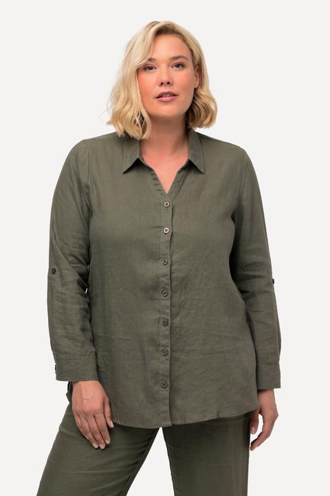 Actual product image Ulla Popken Roll-Tab Sleeve Button Front Linen Blouse (42, 44)