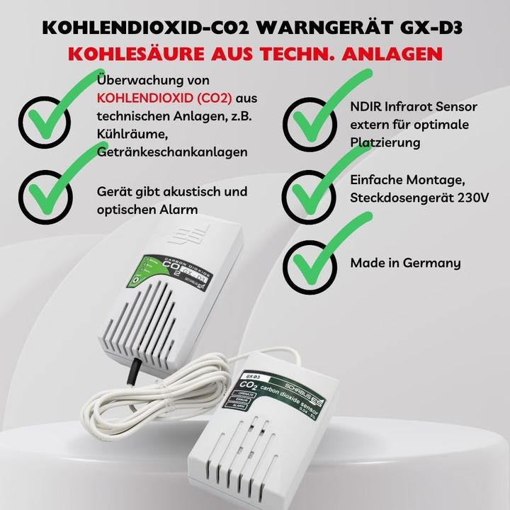 Actual product image Schabus GX-D3 gas detector with external sensor mains-powered detects carbon dioxide