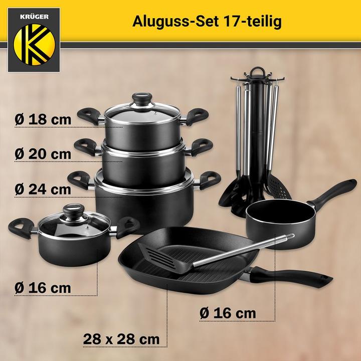 Produktbild Krüger Set Aluguss-Kochgeschirr (28 cm, Pfannenset + Topfset, Aluminiumguss)