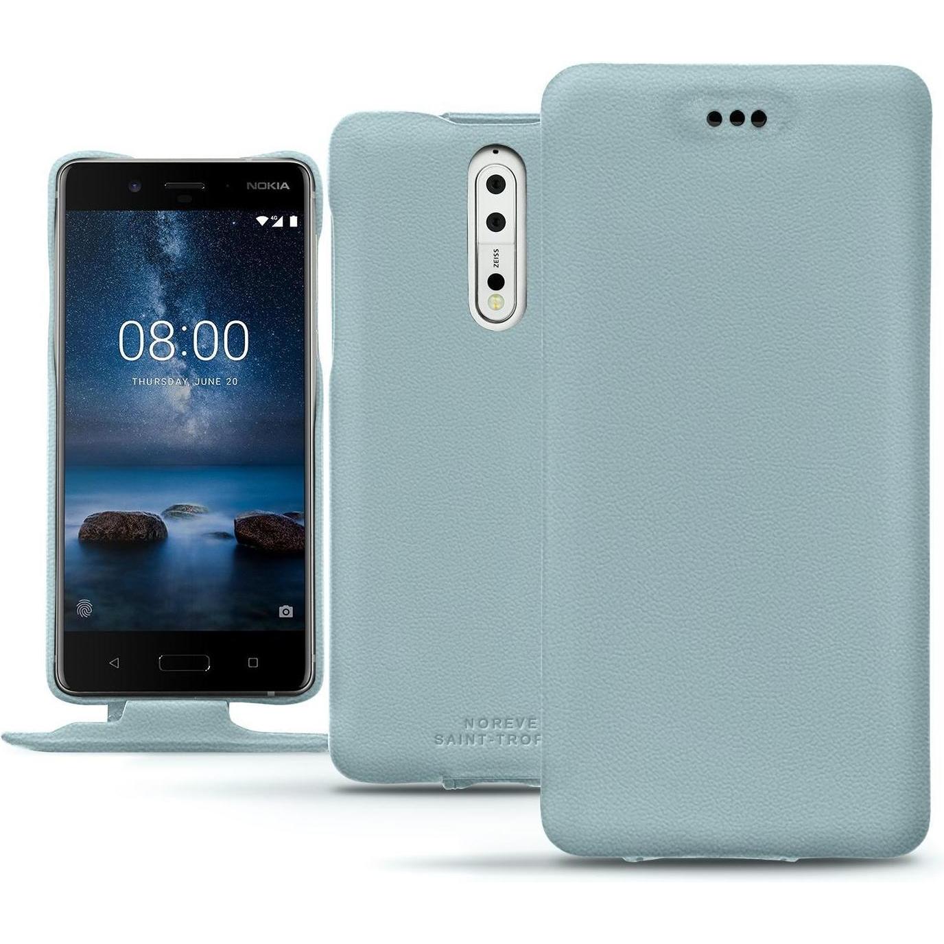 Noreve Lederschutzhülle vertikal (Nokia 8), Smartphone Hülle, Blau