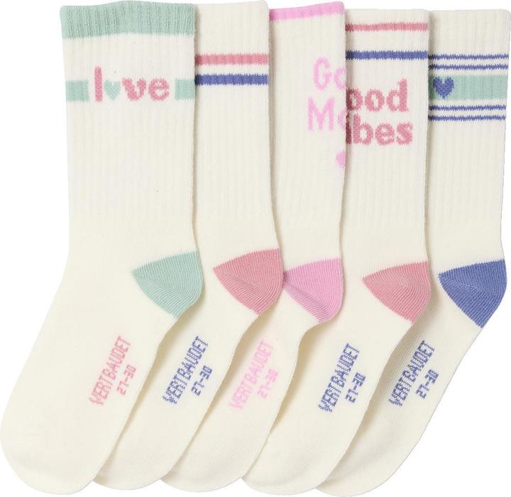 Immagine prodotto Vertbaudet 5er-Pack Sport-Socken mit Schriftzug & Herzmotiven, Kinder (Confezione da 5 pezzi, 27, 30)