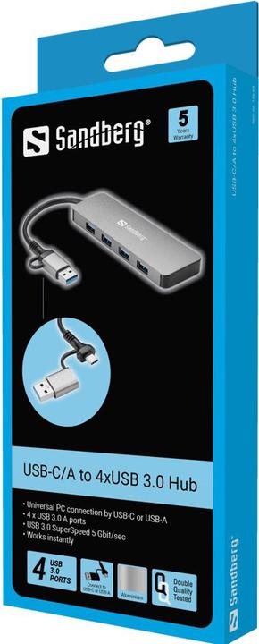 Produktbild Sandberg USB-C/A to 4xUSB 3.0 Hub (USB-A, USB-C, 4 Ports)