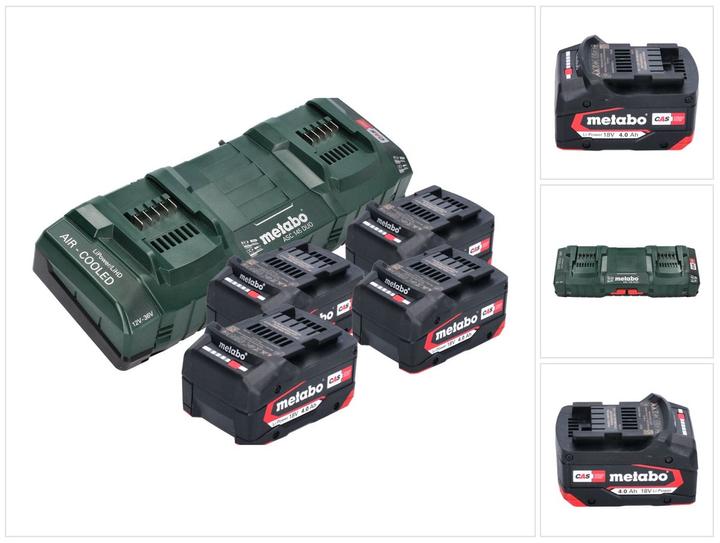 Produktbild Metabo Basis Set 4x Li-Power Akkupack 18 V 4,0 Ah CAS Li-Ion Akku ( 4x 625027000 ) + ASC 145 DUO Dop (18 V)