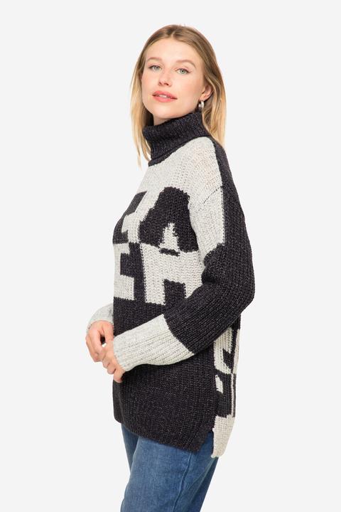 Produktbild Laurasøn Pullover, Colorblocking Wording SEA, zweifarbig, Rollkragen, Langarm (XL)