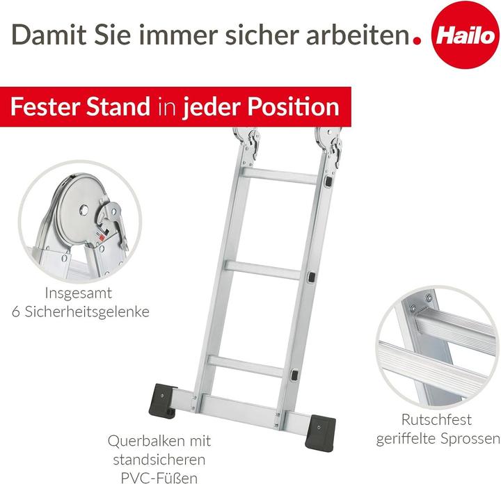 Actual product image Hailo M60, aluminium universal ladder, 4x3 rungs (Multi-purpose ladder, 332 cm)