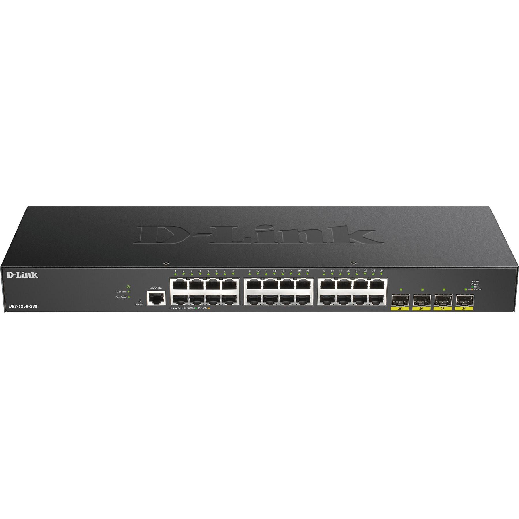 D-Link 28-PORT SMART MGD GB SWITCH 4X 10G (28 Ports), Netzwerk Switch, Mehrfarbig