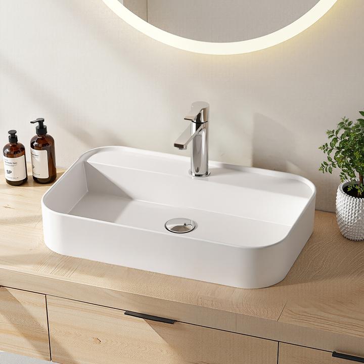 Image du produit Emke Lavabo à poser, Céramique, Montage mural/à poser, Blanc Brillant, avec trou pour robinet, 700x400x11 (400 mm, 700 mm)