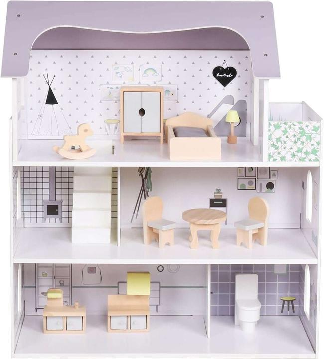 Actual product image Coemo Puppenhaus Anna Puppenstube komplett möbliert Puppen 3 Etagen mit Einrichtung