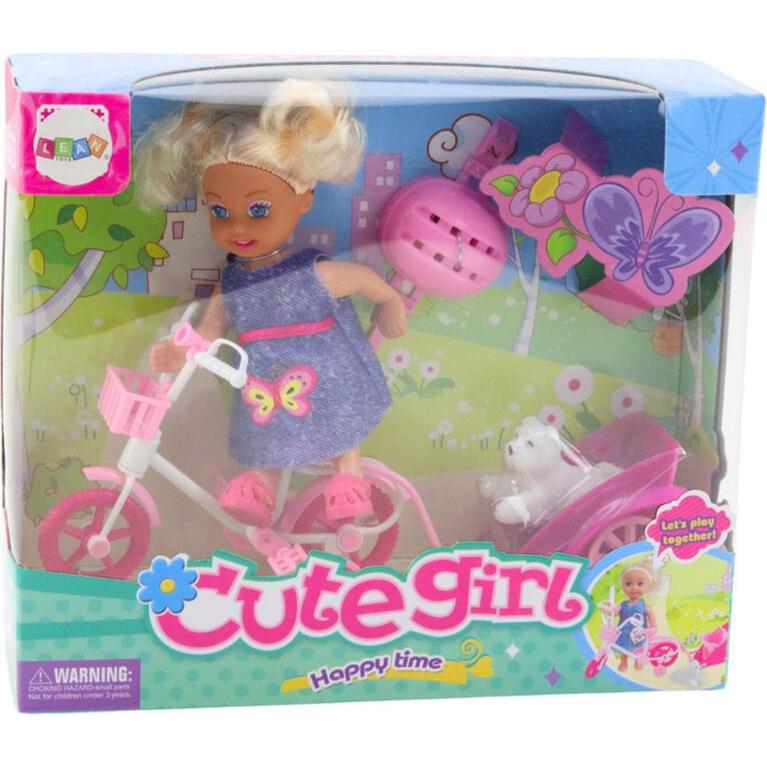 Lean Toys Lean Mini Puppe Fahrradanhänger Helm Weiss Hund Set