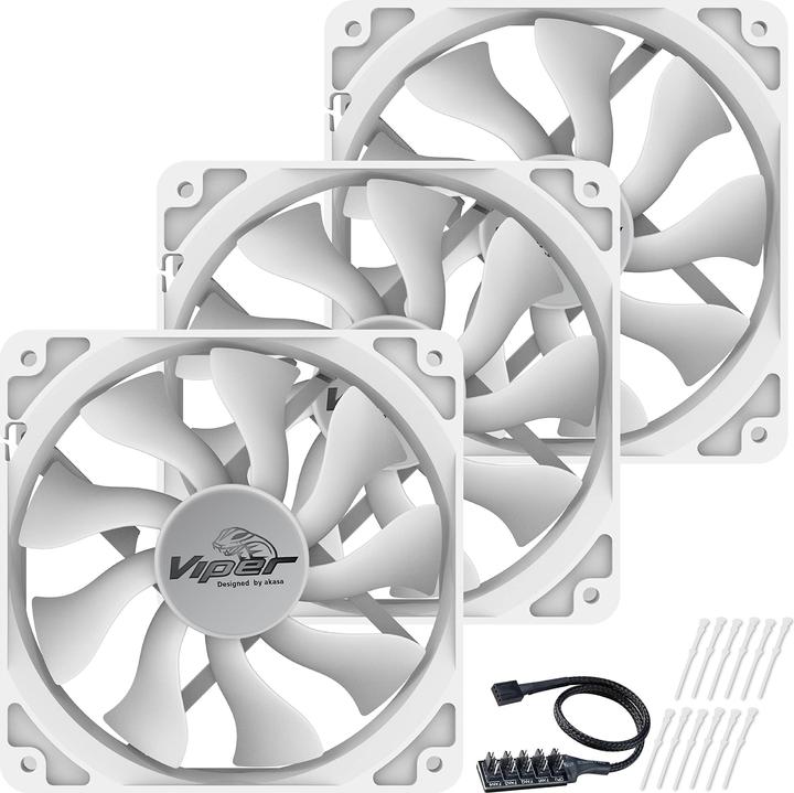Image du produit Akasa Wentylator ventilátor Viper, Baltas Fan 12cm, 120x120x25mm, HDB, 4 pin PWM, 3ks v balení (120 mm, 3x)
