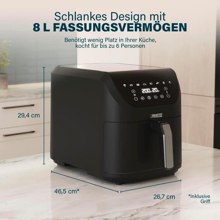 Actual product image Princess SlimFry Oil-Free Air Fryer with 8 Programs, Adjustable Temperature & Timer