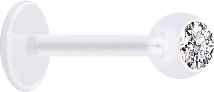 Actual product image Star Piercing Micro Labret transparent with ball and crystal silver (without brass, Bioflex)