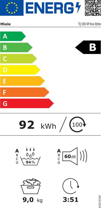 Etichetta energetica Miele TQ 1000 WP Nova Edition T2 (9 kg, A sinistra)