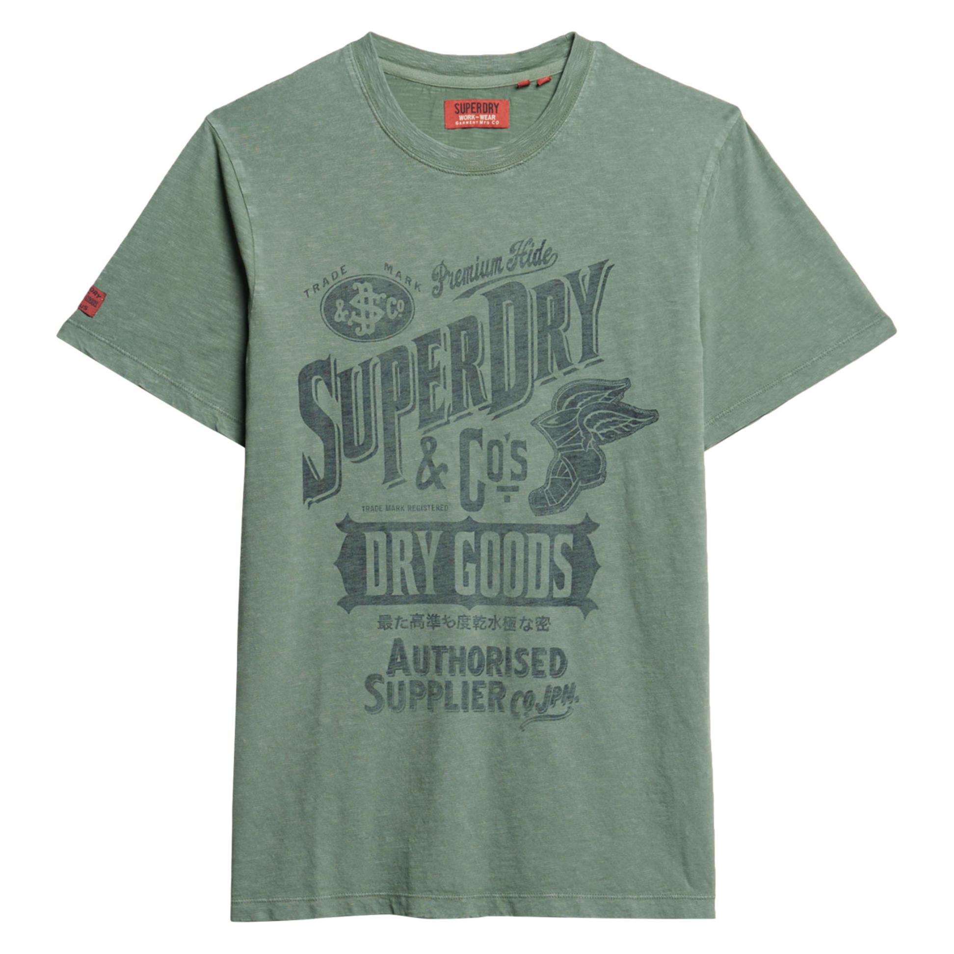 Superdry, Herren, Shirts, Workwear T-Shirt Mit Schriftzug, Grün, Braun, (S)