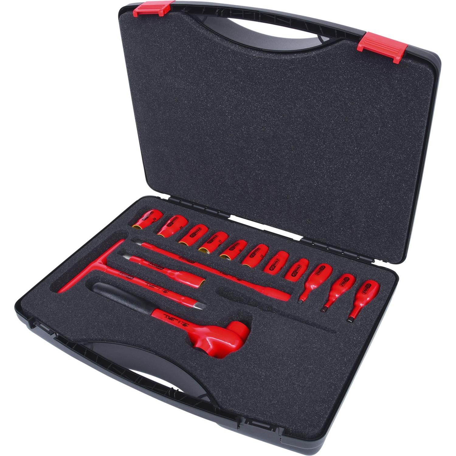 KS Tools, Steckschlüssel + Stecknuss, 1/2 Zoll Steckschlüssel-Satz mit isolierten Werkzeugen, 15-tlg (1/2")