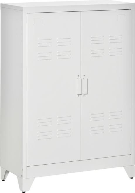 Swisshandel24 Aktenschrank, magnetische Lamellen-Doppeltür, 75x33x110cm, Weiss