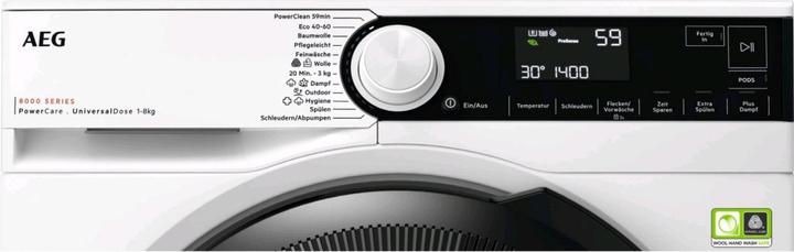 Actual product image AEG LR8E70480 WASHING MACHINE 1400U 8KG 60CM (8 kg, Left)